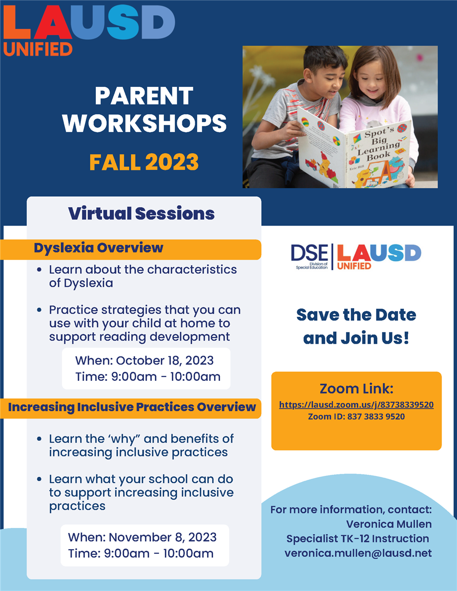 Fall 2023 Virtual Parent Workshops Flyer